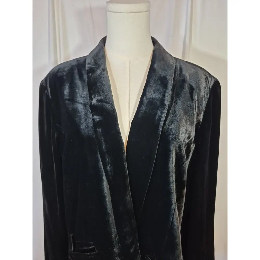 Garnet Hill Velvet Silk Blend Blazer Black Front Pockets US 14